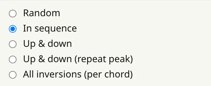 The order setting, with four all-keys tours: circle of fifths both ways and chromatic both ways.
