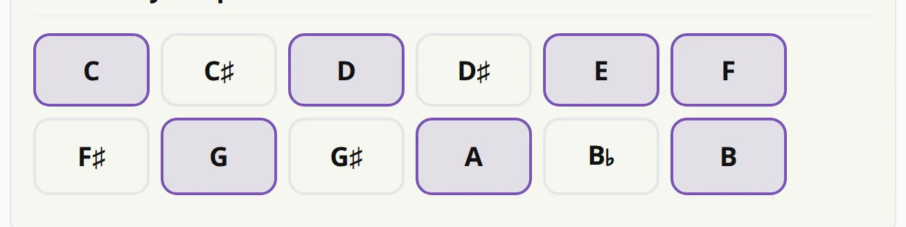 Big chips for choosing which keys to practice.