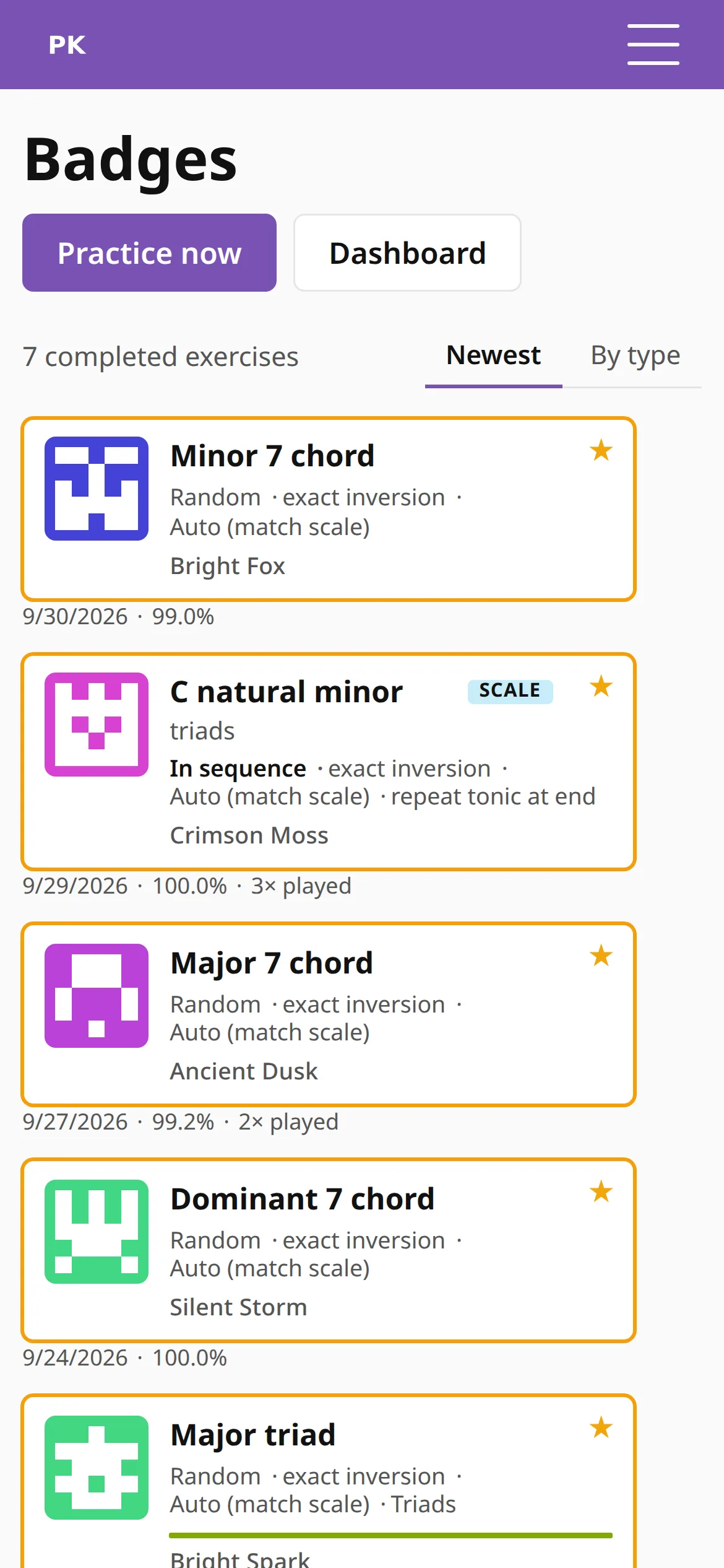 The badges page on a phone.