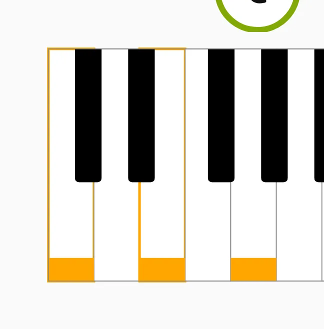 The keyboard with two of the three notes held down.