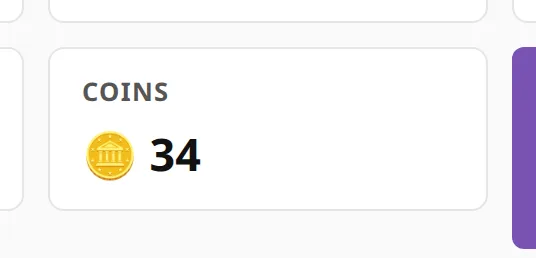 The coins card on the stats page.