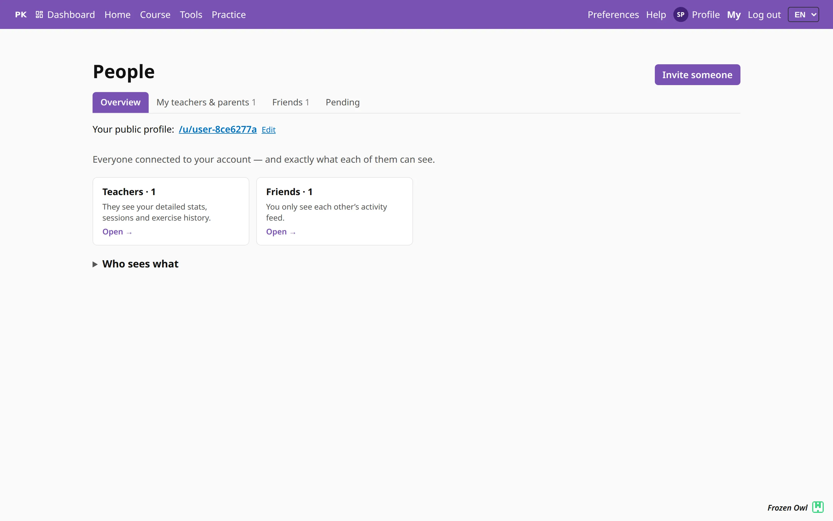 The people hub with tabs for friends, teachers, students, parents and children.