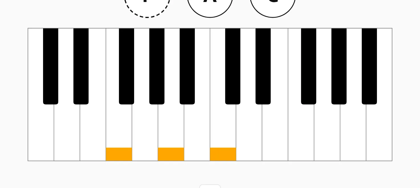 The keyboard hint with the chord marked in the lower register, for the left hand.