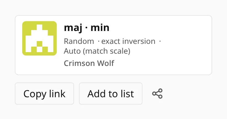 The exercise card in Preferences with Copy link, Add to list and a share icon beneath it.