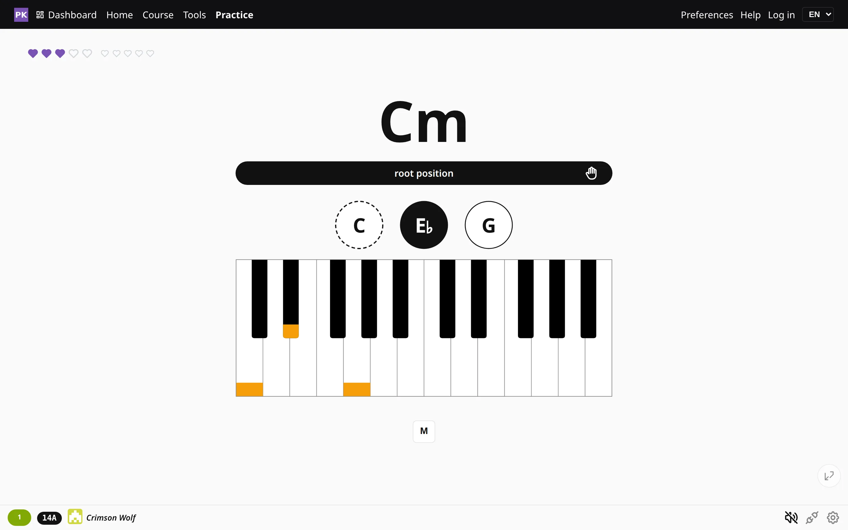 The practice screen in the Professional theme: a black top bar and a plain, quiet layout.