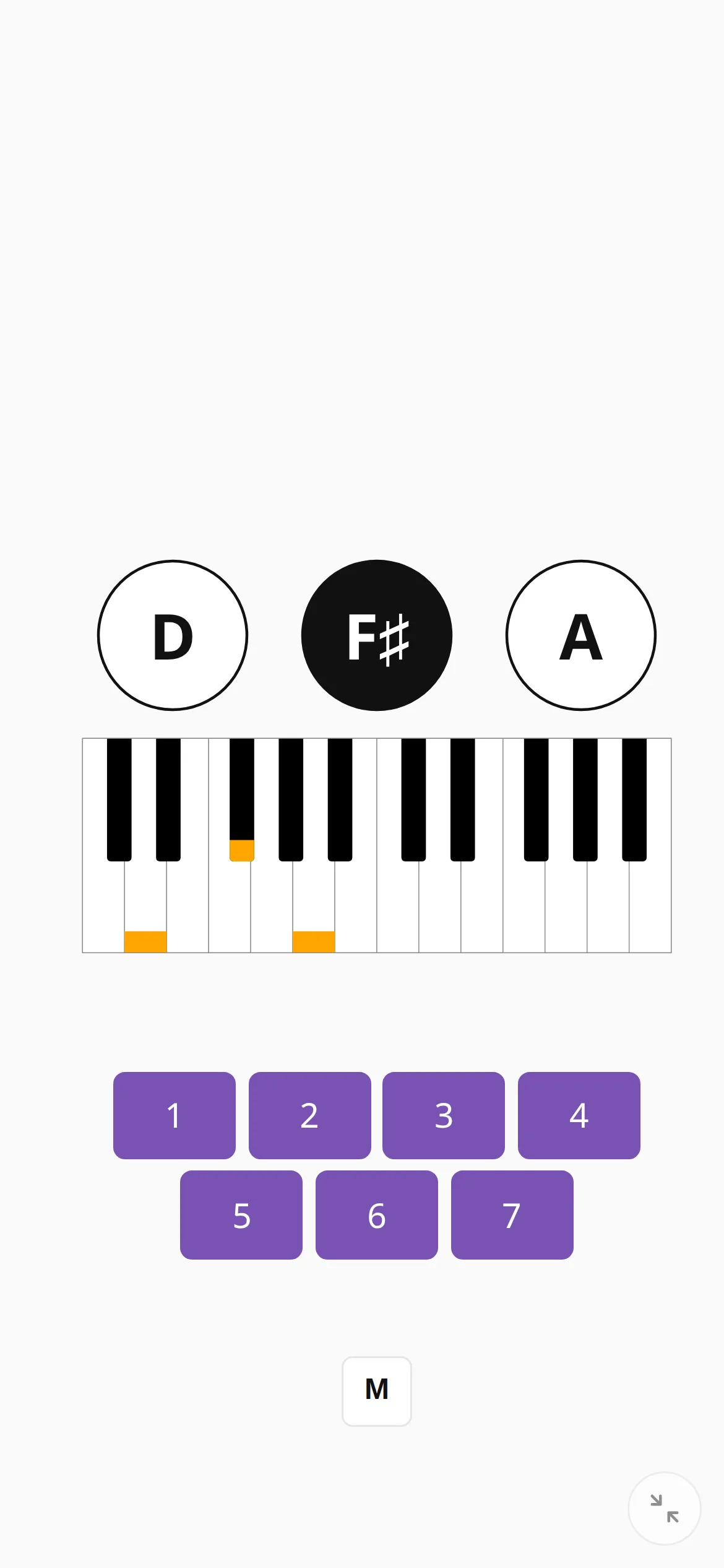 Naming on a phone: a chord from D major, and buttons numbered 1 to 7.