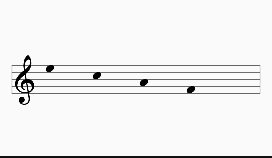 The same chord printed as four notes falling from left to right.