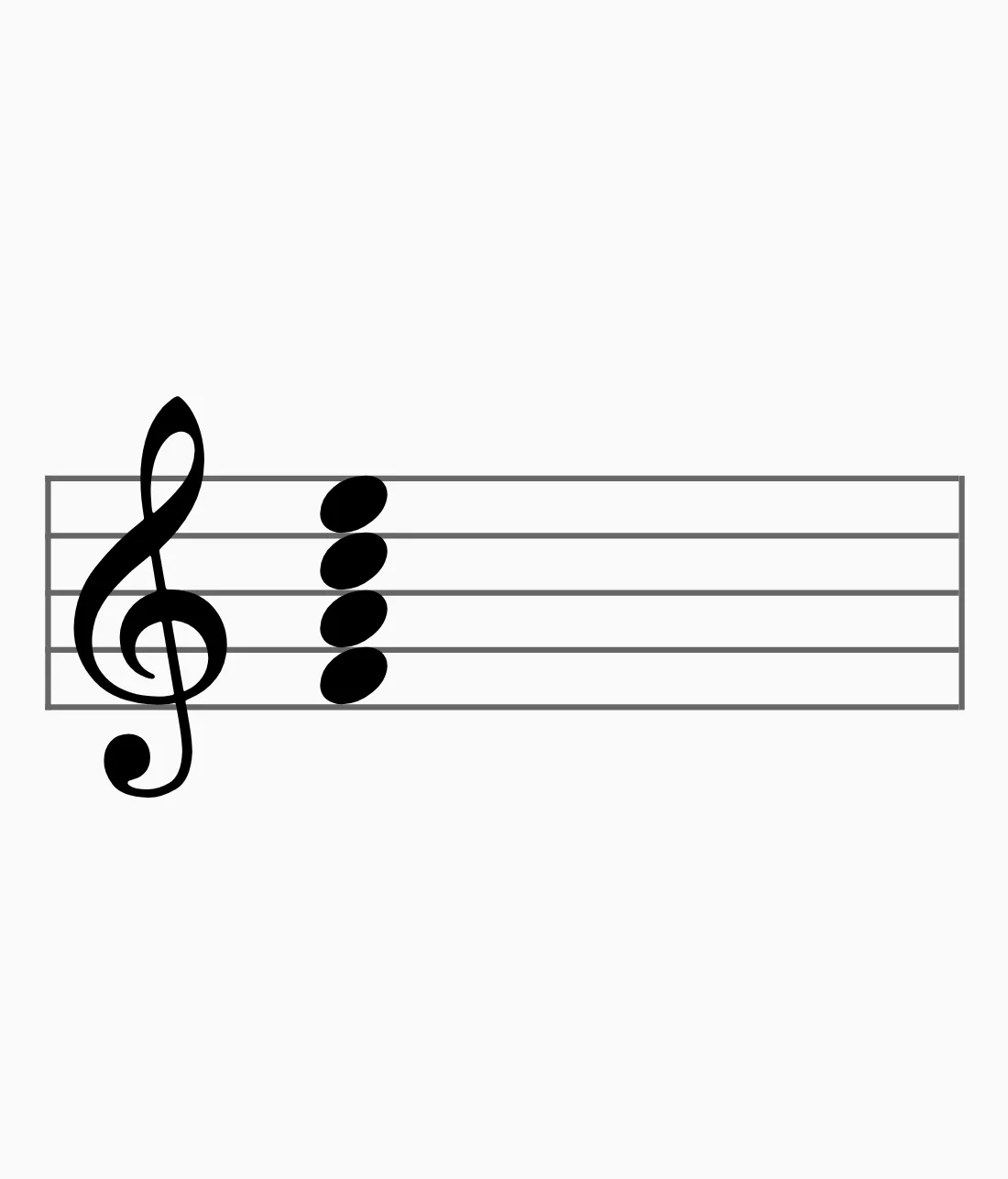 A seventh chord printed as a stack of four notes on a treble staff.