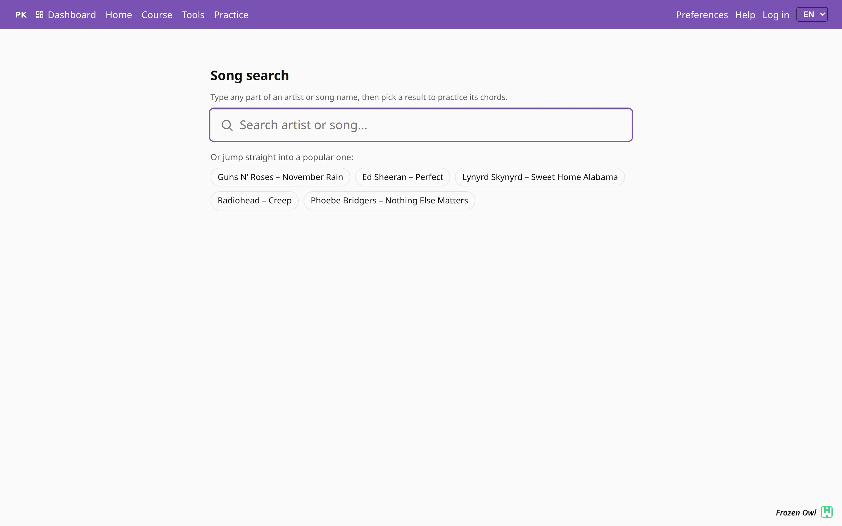 The song search page with the search box and a strip of popular songs.