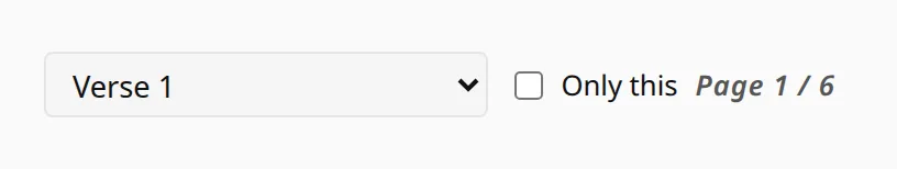 The song-part selector: a dropdown reading "Verse 1", an "Only this" checkbox and a page counter.
