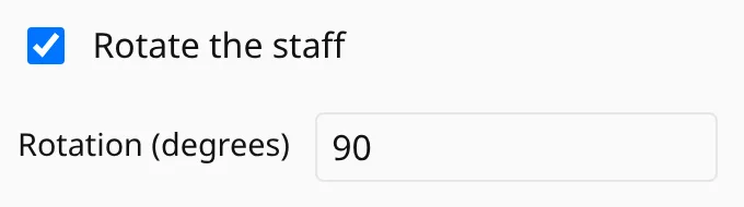 The Rotate the staff checkbox, ticked, and the rotation field set to 90 degrees.