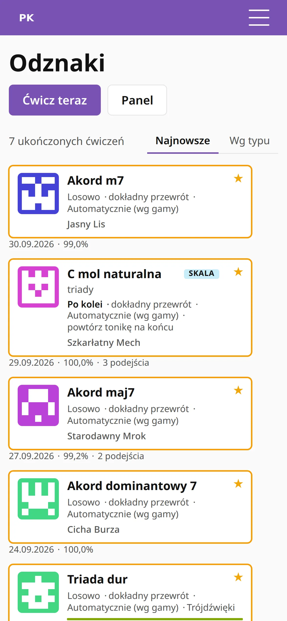Strona odznak na telefonie.