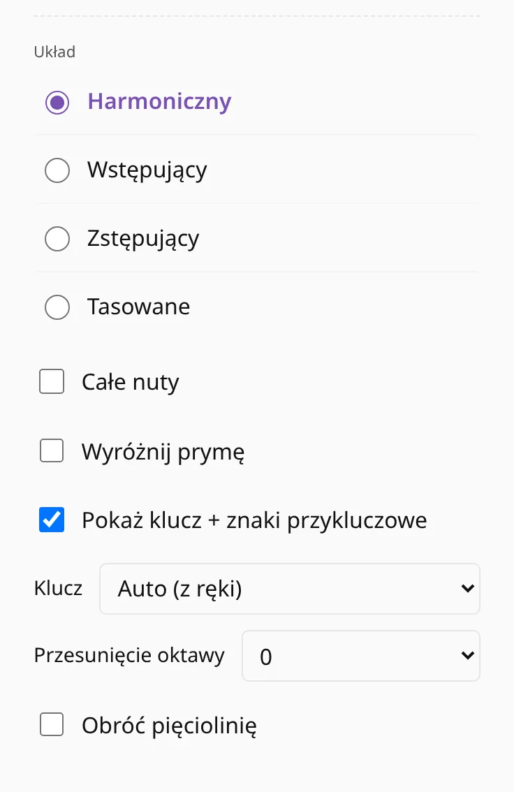 Ustawienia wyświetlania pięciolinii.