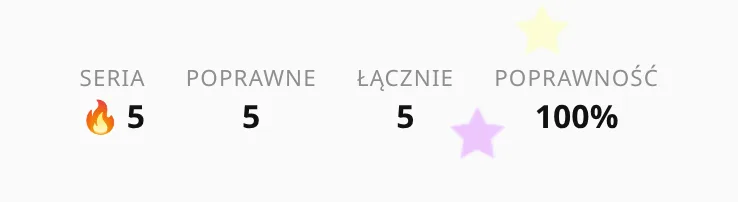Statystyki przebiegu: poprawne, łącznie, seria, poprawność.