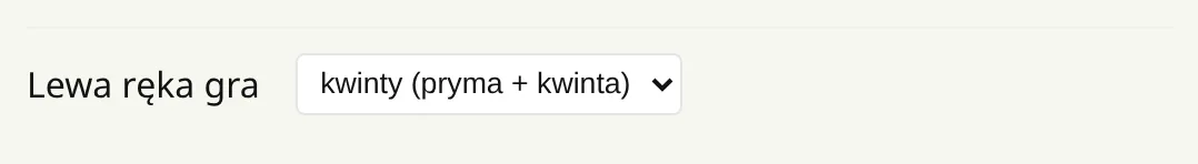Ustawienie „Lewa ręka gra” z opcjami: te same dźwięki, tylko pryma, najniższy dźwięk, oktawy, kwinty, nic.