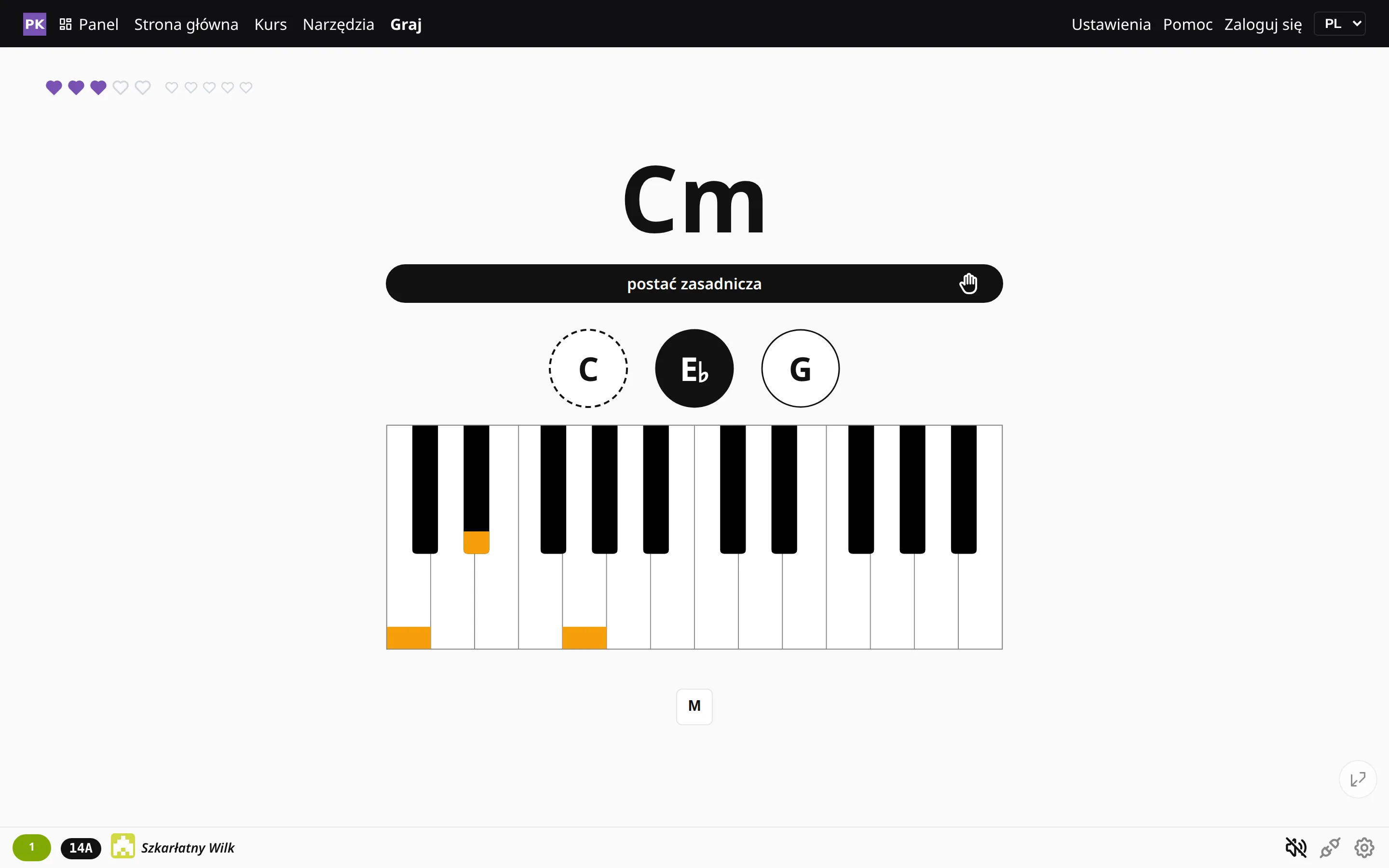 Ekran ćwiczenia w motywie Profesjonalnym: czarny górny pasek i spokojny, prosty układ.