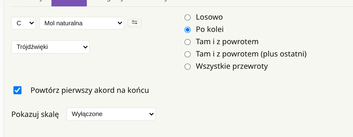Sekcja gam na stronie Ustawień.