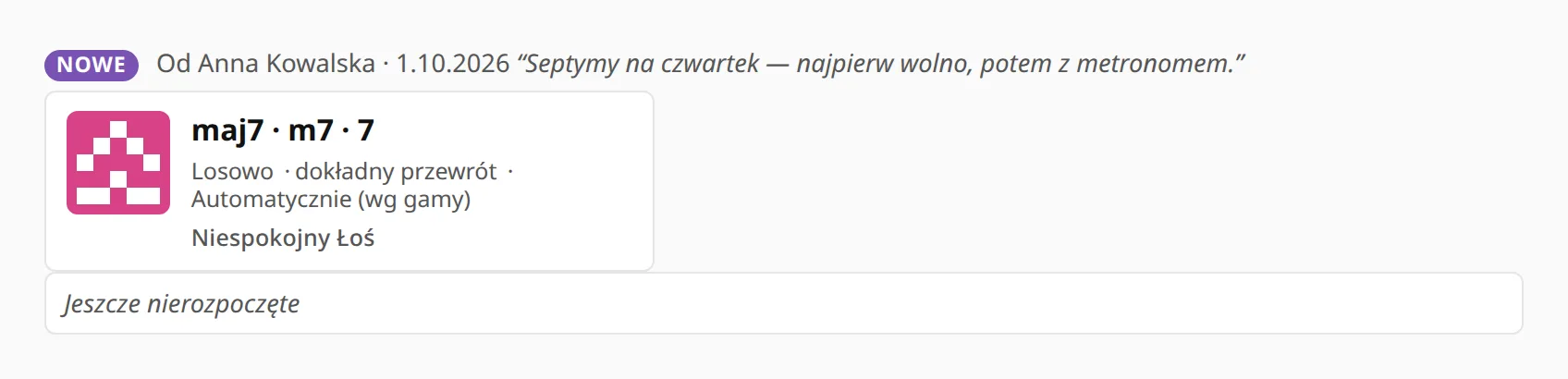 Udostępnione mi: nowe udostępnienie od Anny Kowalskiej z jej notką i kartą ćwiczenia.