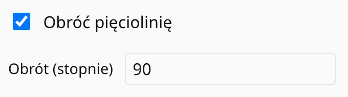Zaznaczone pole „Obróć pięciolinię” i obrót ustawiony na 90 stopni.