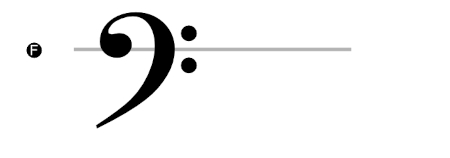 Bass clef with its two dots around the F line.