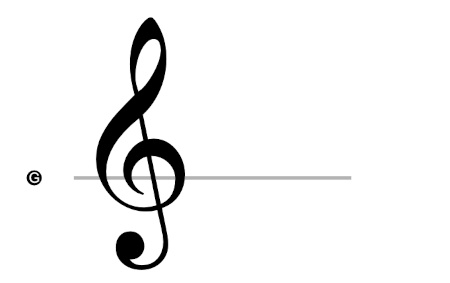 Treble clef curling around the G line.