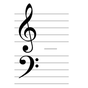 Treble and bass staves with Middle C on a short ledger line between them.