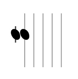 A third on the vertical staff: two note heads side by side.
