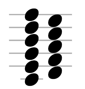 Note heads on a five-line staff, some on lines and some in the spaces.