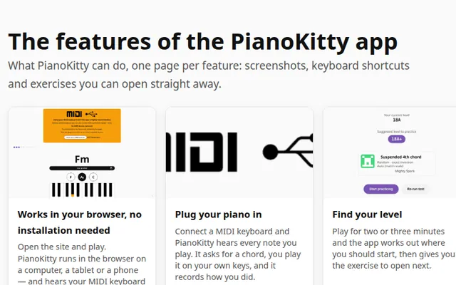 The features page: a grid of cards, each with a screenshot and a short description.